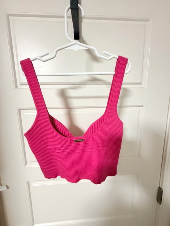 Maniere De Voir Fuchsia Ribbed Sweetheart Crop Top - Picture 4 of 5